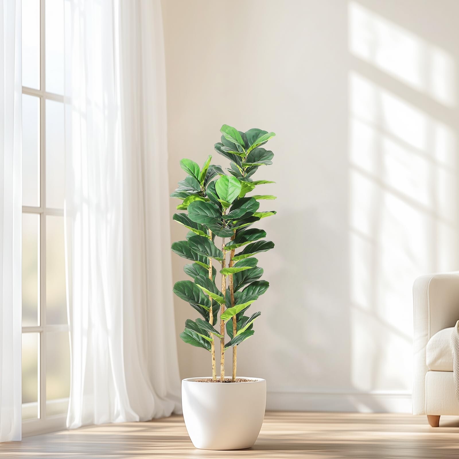 5 FT Faux Fiddle Leaf Fig Tree with White Tall Planter, Faux Trees with Artif…