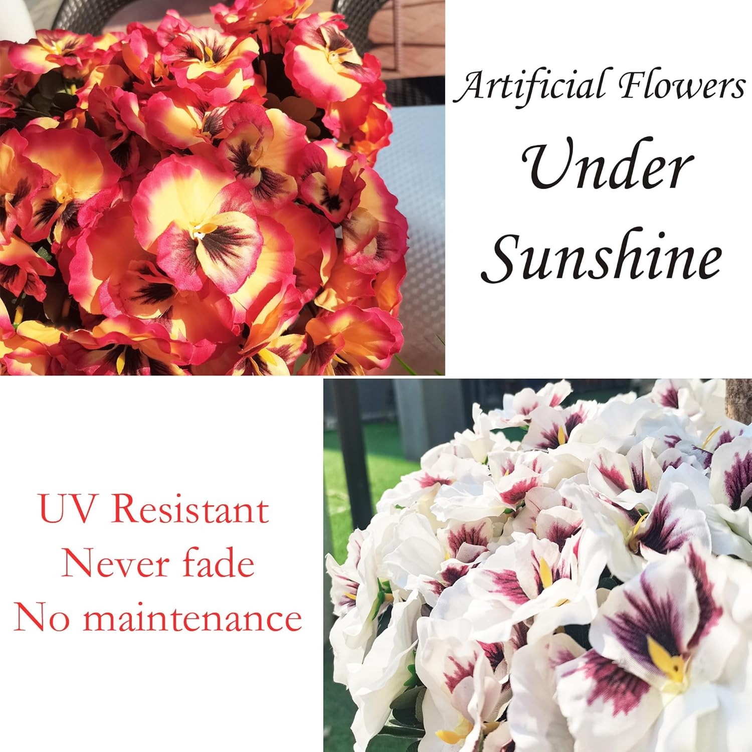 Outdoor Artificial Pansy Flowers 10 Bundles UV Resistant Silk Fake Flowers