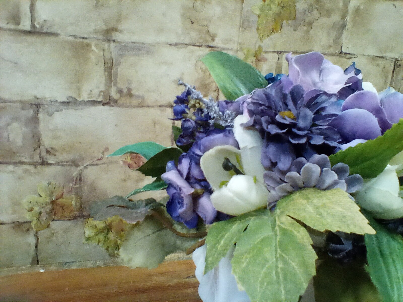 Blue Flower Arrangement in Vintage Milk Glass Pedestal Bowl 12″ Tall by 10″ Wide