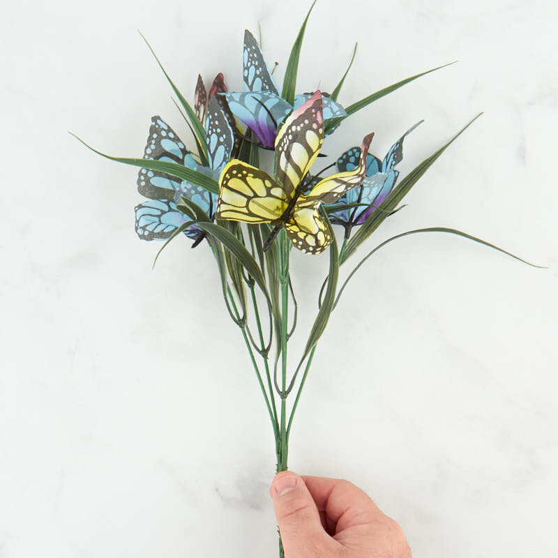 Set of 6 Blue and Yellow Artificial Butterfly 13″ Floral Bushes