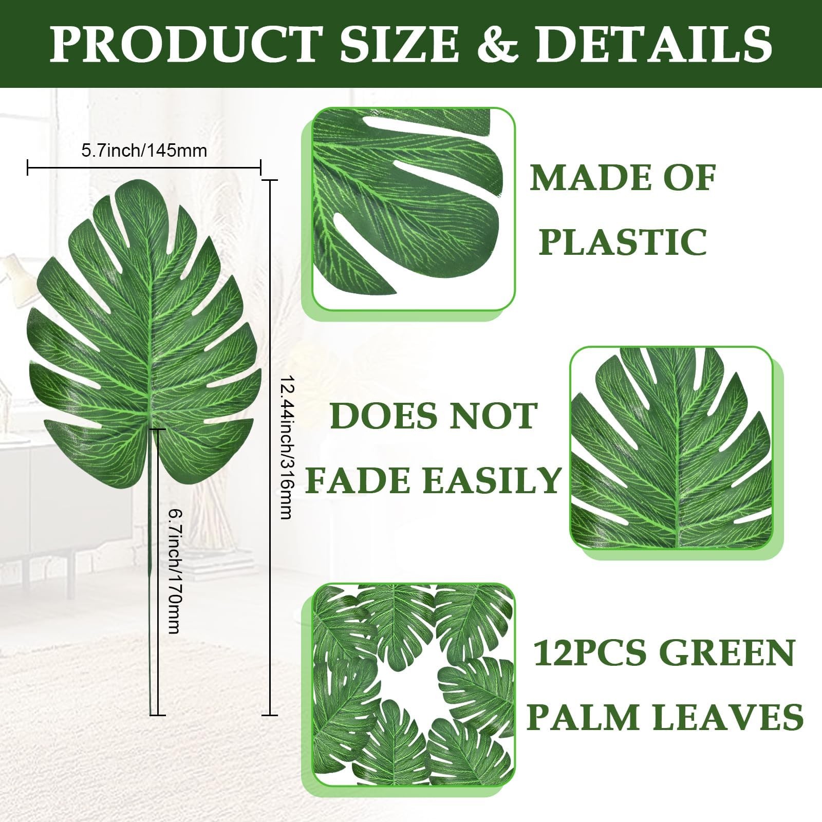 12Pcs Artificial Palm Leaves, Faux Tropical Monstera Realistic Safari Jungle …