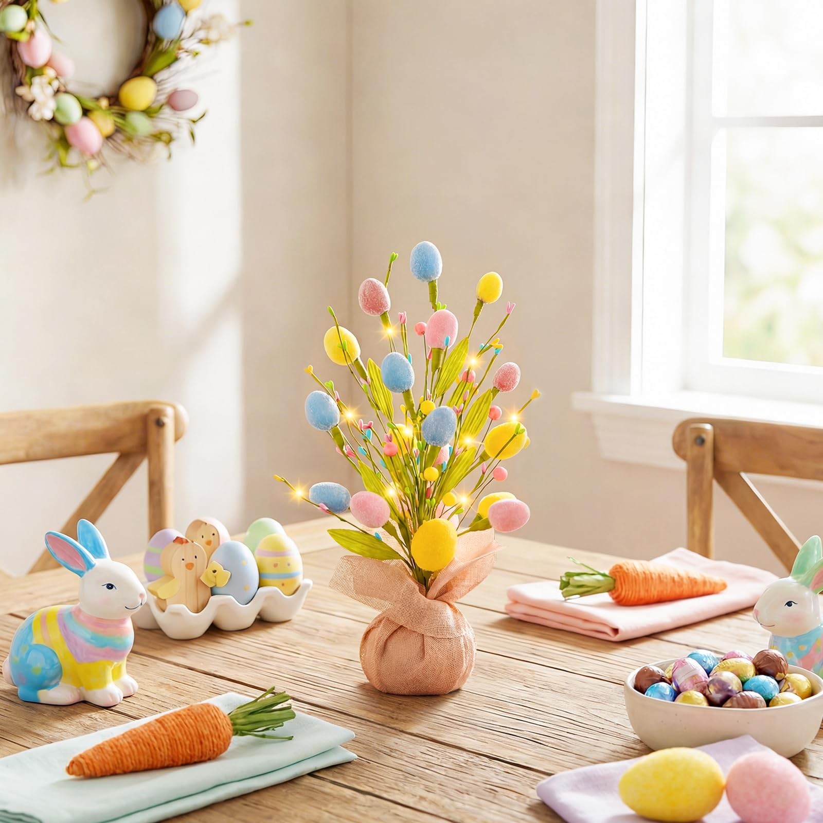XmasExp Easter Decorations 18inch Tree with Eggs & 1ft 4in, Pinkyellow