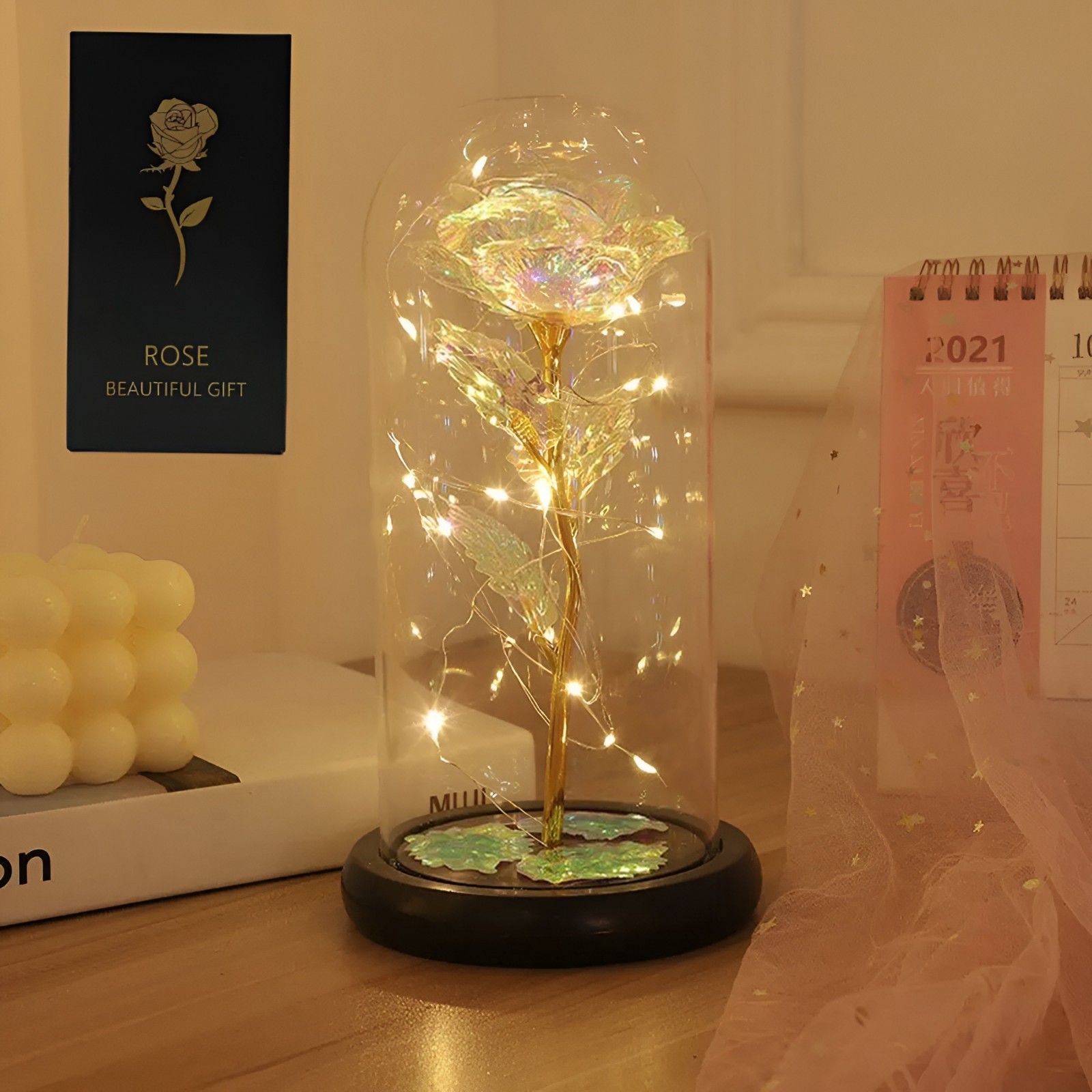 LED Enchanted Eternal Galaxy Rose Glass Dome Fairy Light Romantic Gift Decor