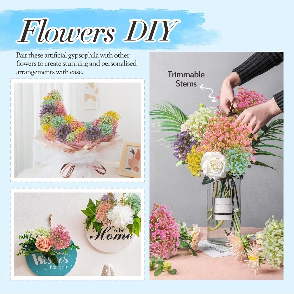 3-Stem Soft PVC Baby Breath Flowers for Wedding Bouquets and Photography Props