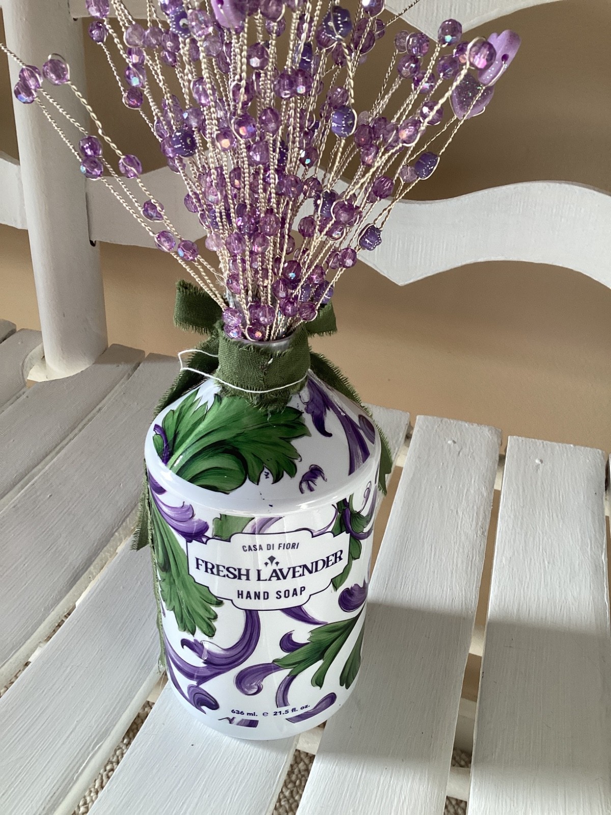 HANDMADE PURPLE HEART BEADS SILVER WIRE WRAP ARRANGEMENT BOUQUET W VASE GREEN