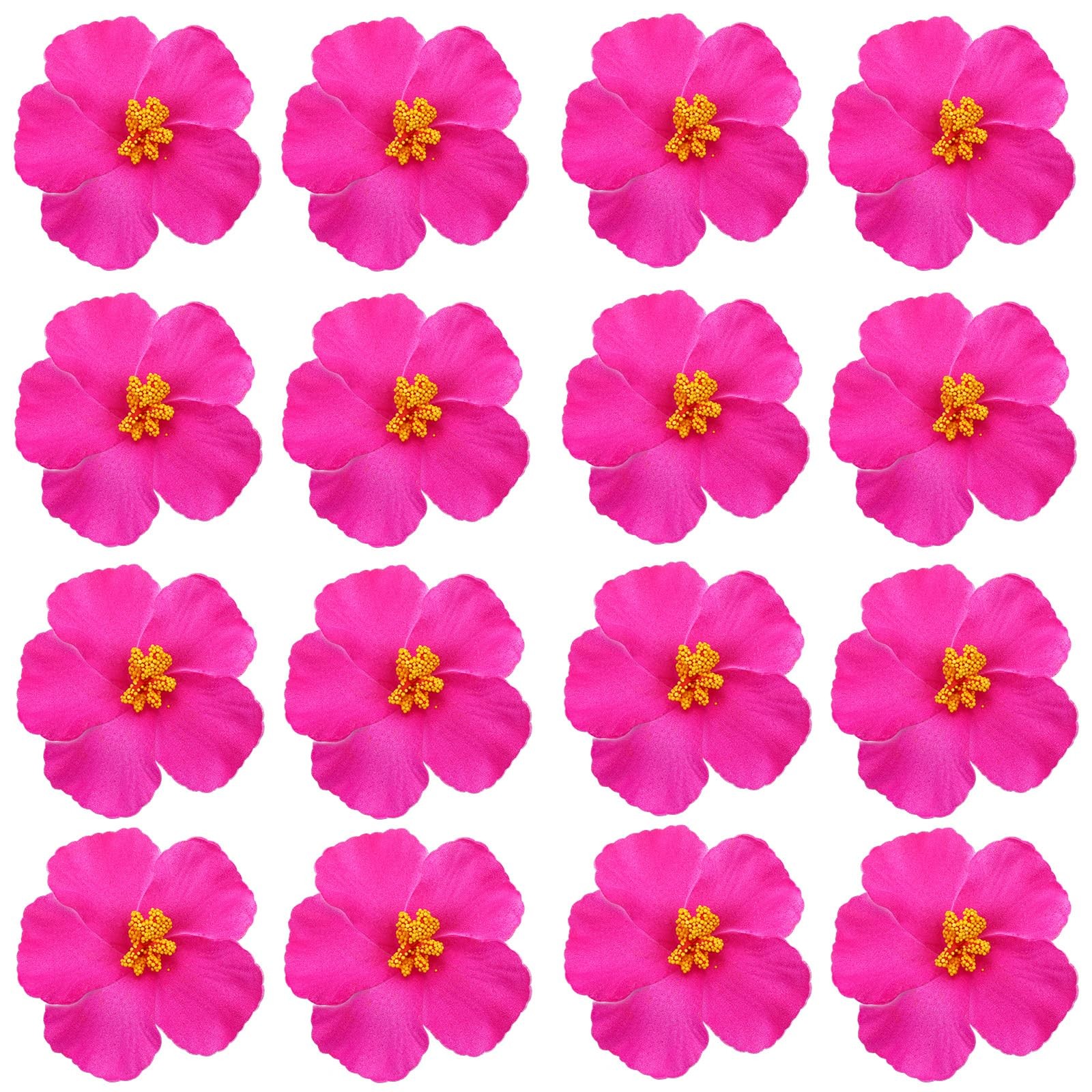 16 Pieces Artificial Hibiscus Flowers for Hawaiian Luau Party, Pink