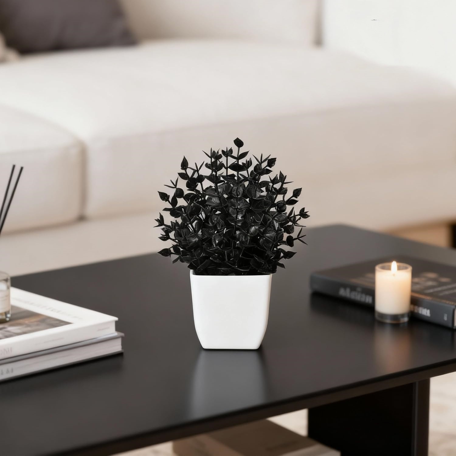 2 Pcs Plantas Artificiales Negras Pequenas Decoracion Halloween Mesa Oficina