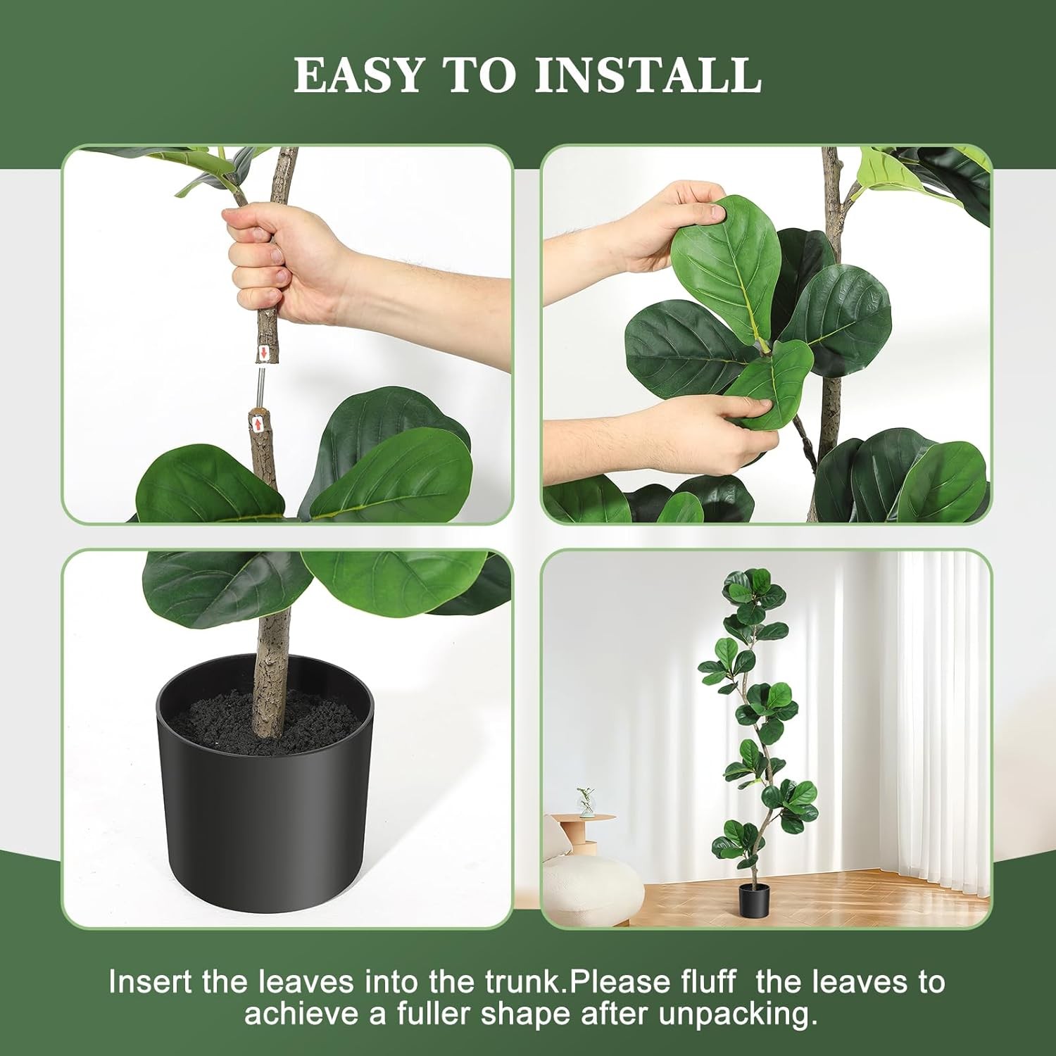 6 ft Artificial Fiddle Leaf Fig Tree Fake Plant with Black Nursery Planter Home