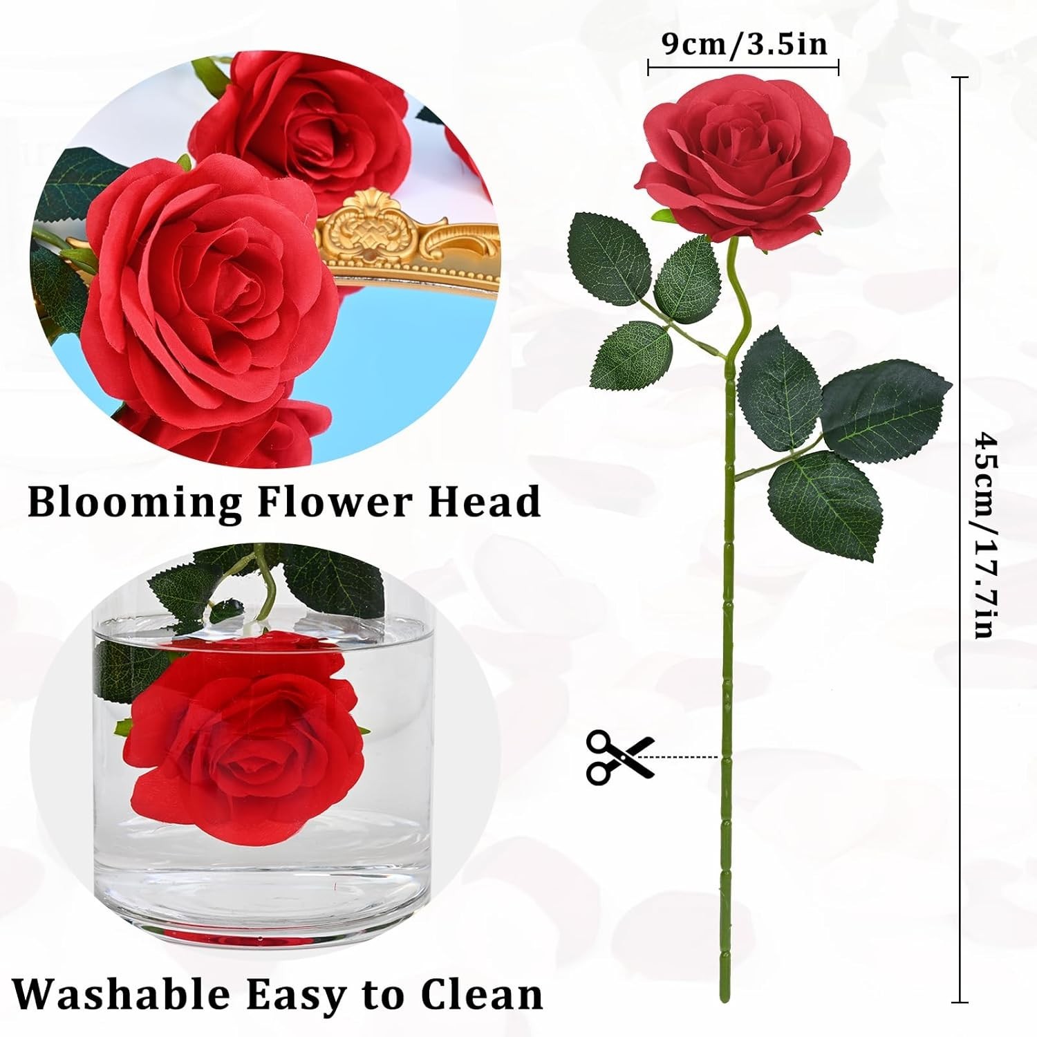 10 Pcs Red Artificial Roses Silk Flowers Long Stems Wedding Bouquet DecorRed…