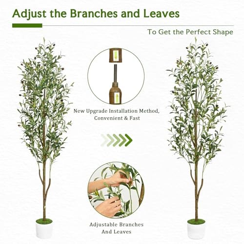 Artificial Olive Tree Tall Faux Olive Trees with Planter & Basket, 6FT Green