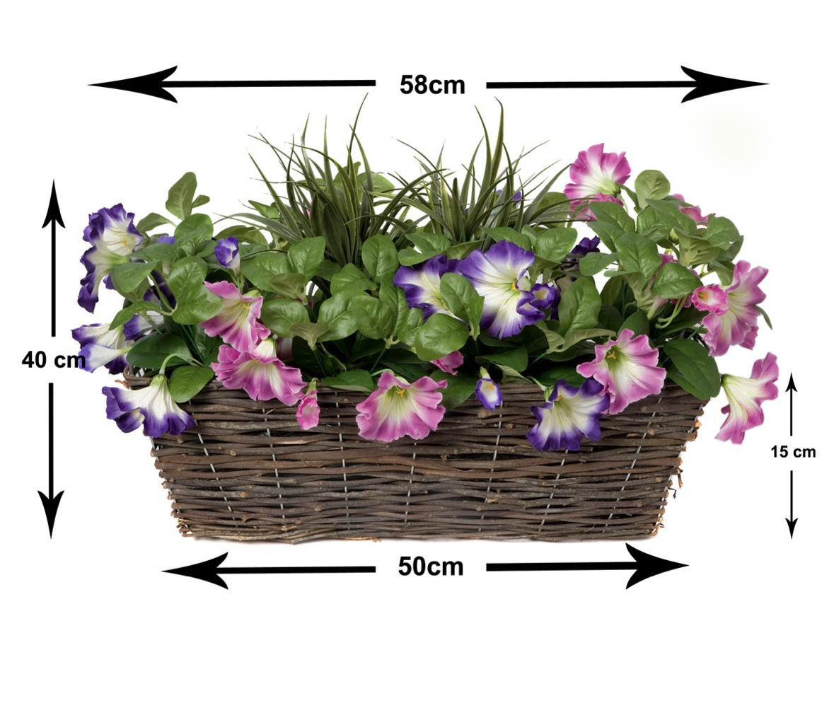 Flower Window Box Artificial Pink & Purple Petunia Flowers Rattan Flower Box