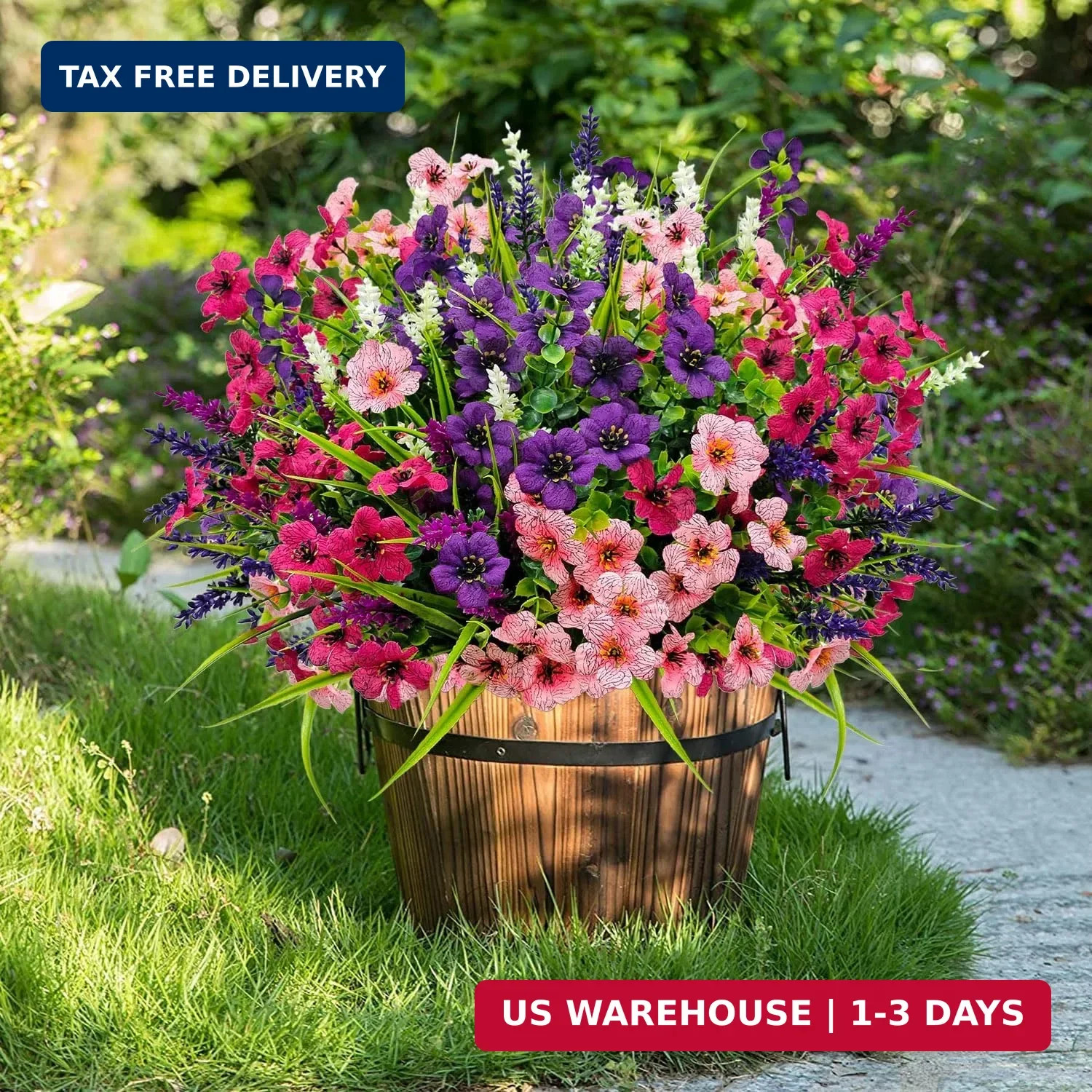 12 Bundles Artificial Flowers Outdoor Silk Fake Plants UV Resistant Faux Plastic