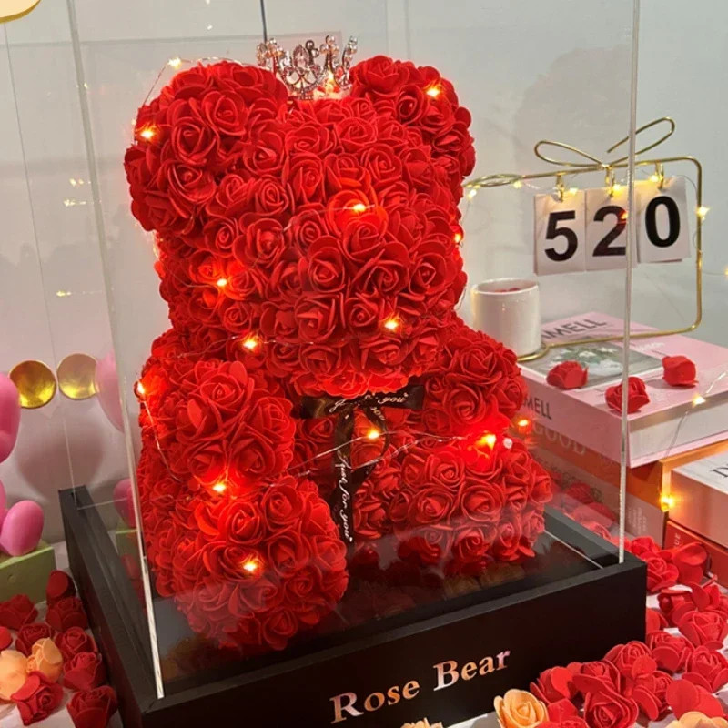 Artificial Flower Eternal Rose Teddy Bear for Mother’s Day Birthday, Valentines