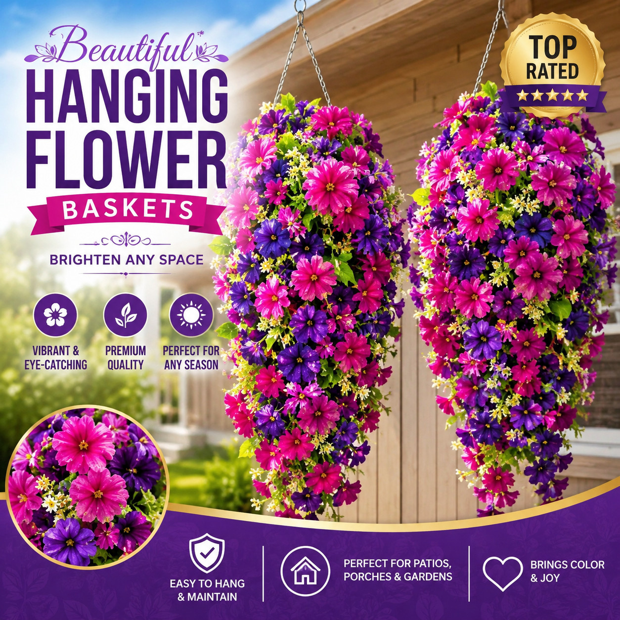 2PCS Artificial Morning Glory Vines UV Resistant Hanging Flowers Outdoor Decor
