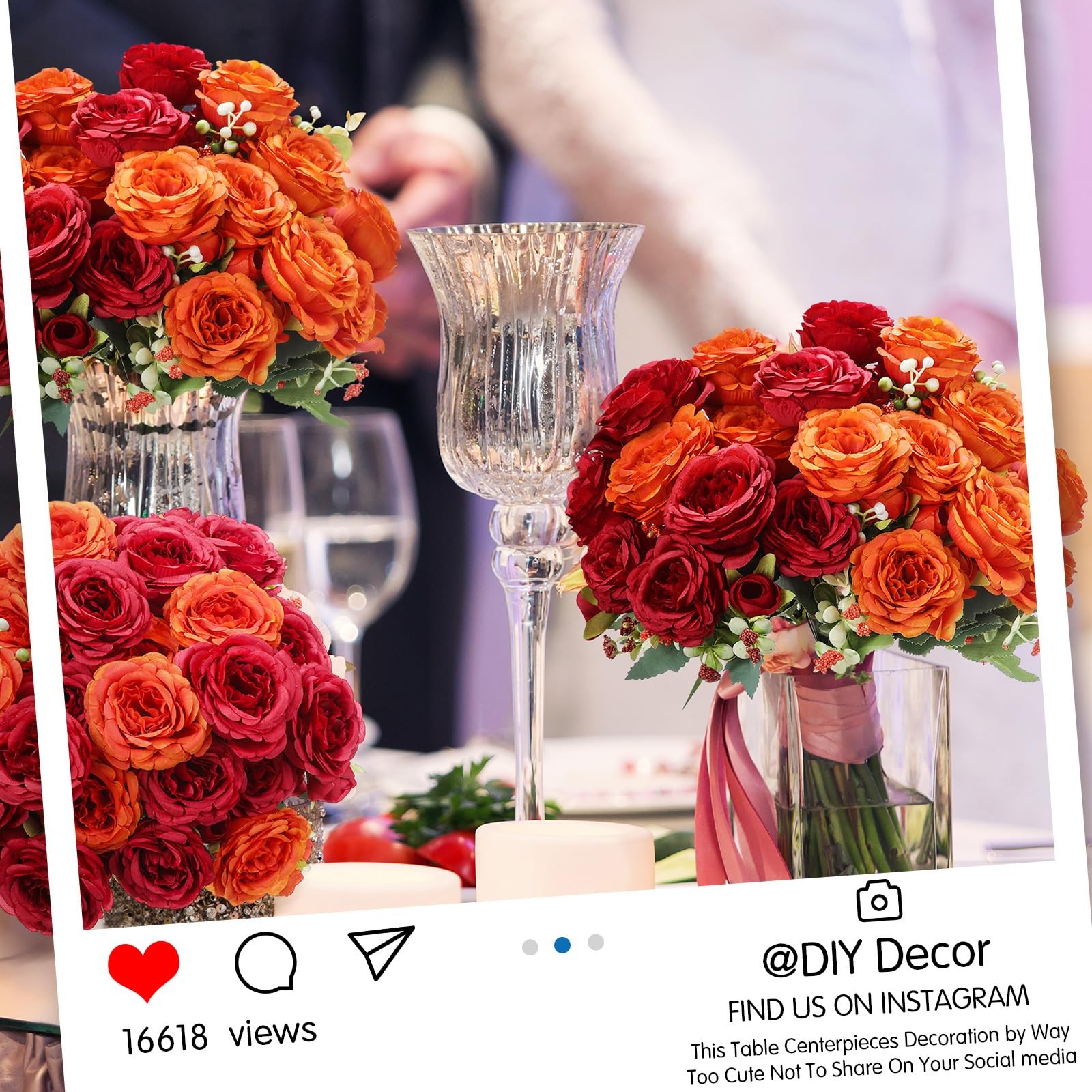 16 PCS Orange Artificial Peonies Flowers Silk Bouquet Faux Floral Arrangement