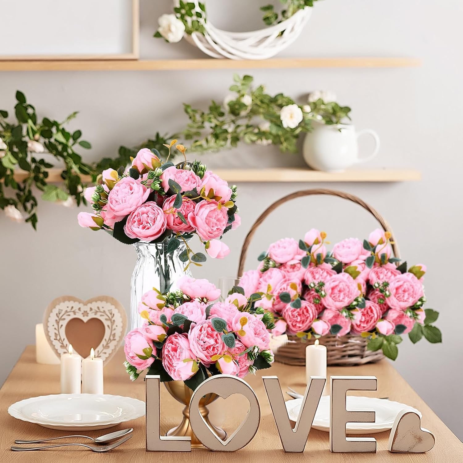 Silk Faux Peony Flowers for Home Decor – 24 Bouquets
