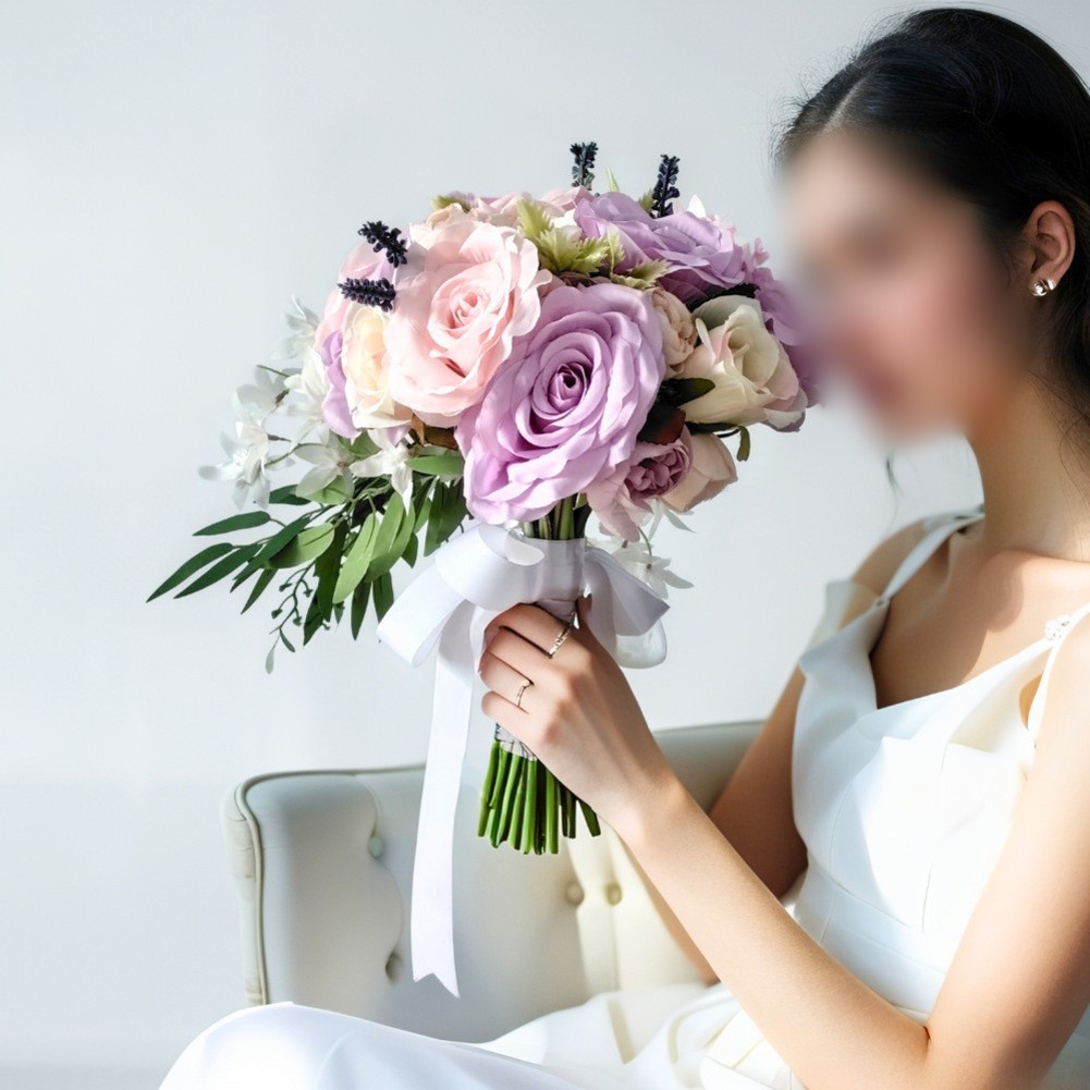 Cascading Bridal Bouquet Silk Roses Teardrop Style Wedding Floral Accessory