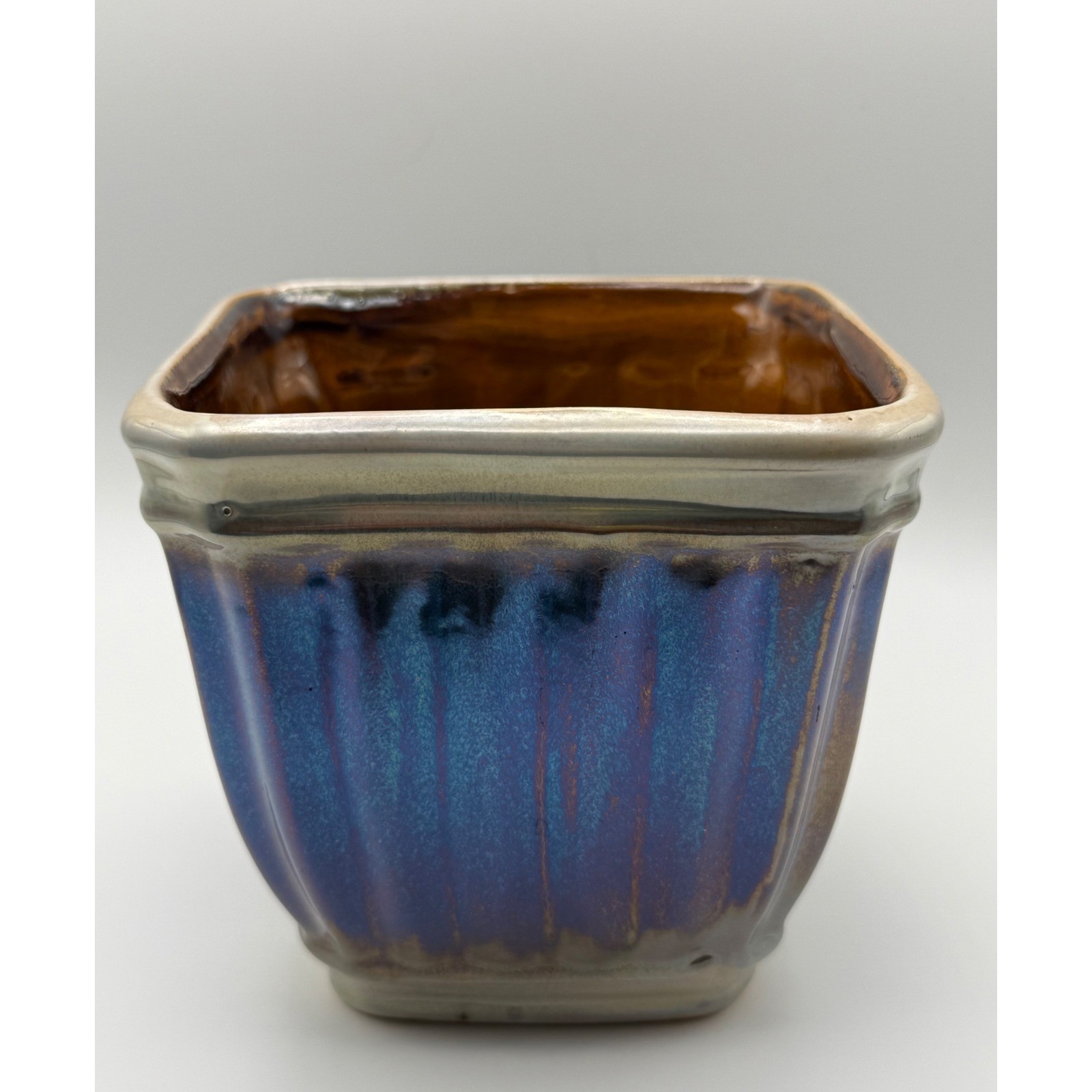 Vintage Iridescent Ribbed Ceramic Planter French Country Farmhouse Decor