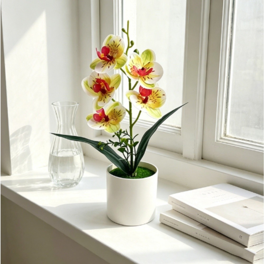 5 Flower Artificial Phalaenopsis Orchid Potted Plant for Wedding Home Decor
