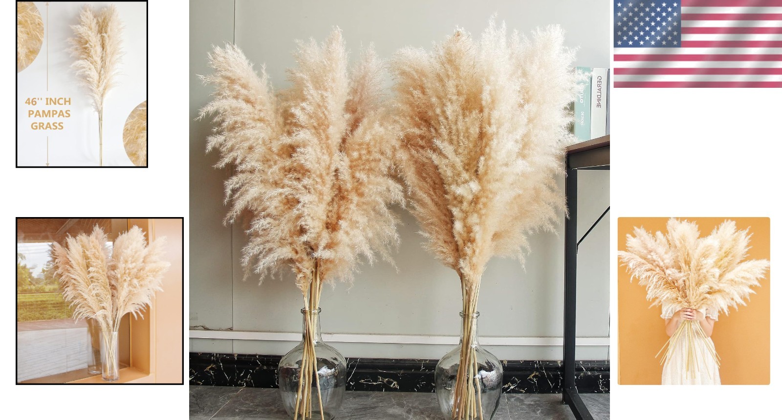 40″ Beige Pampas Grass Set – Farmhouse Decor