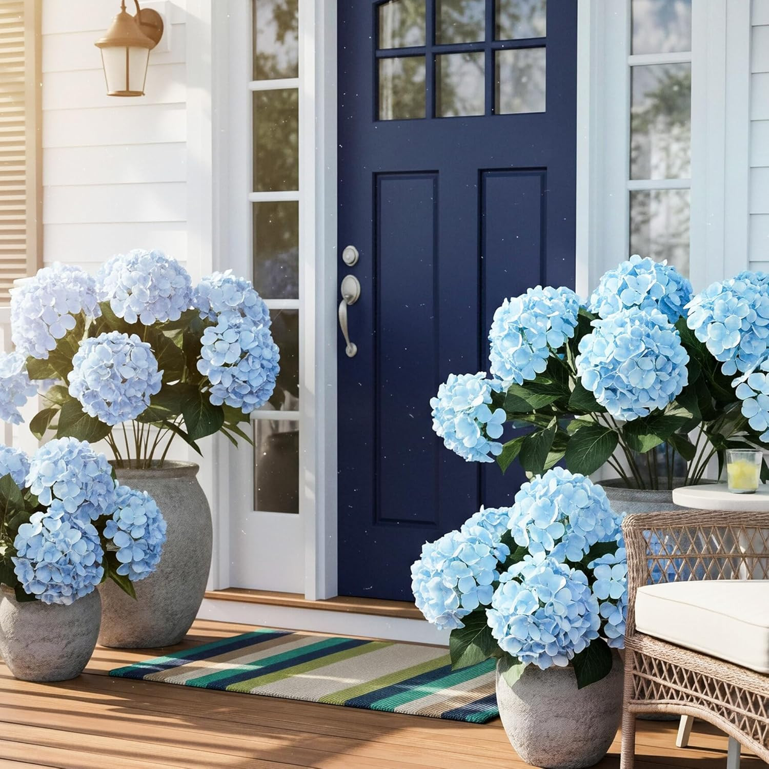 UV Resistant Blue Hydrangea Flowers – 6 Bundles for Indoor & Outdoor Decor