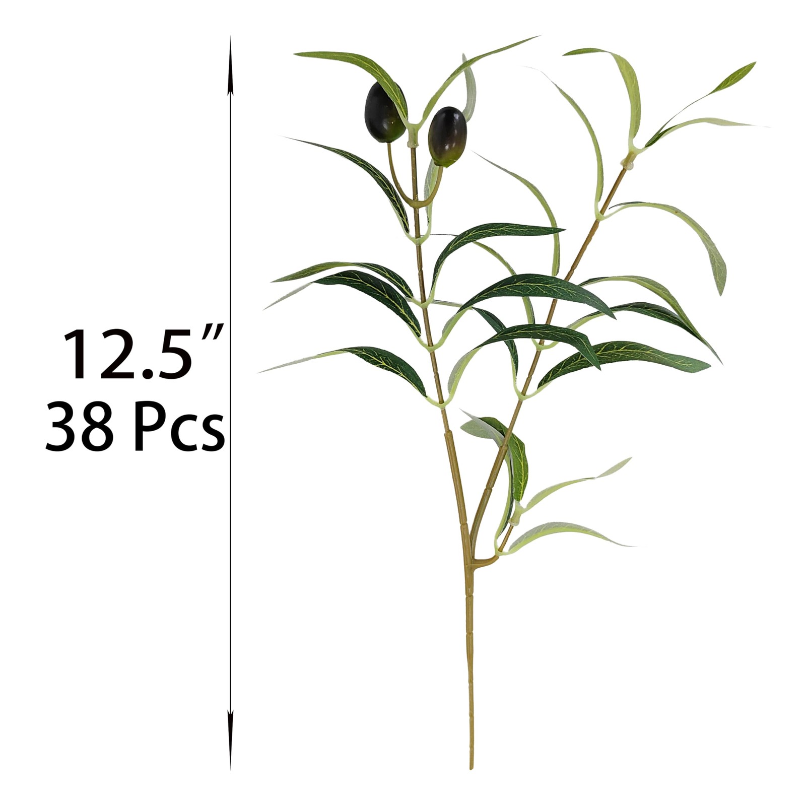 Artificial Olive Branches Faux Twigs Fruits Vase Home Decor 12.5 In 38 PCS