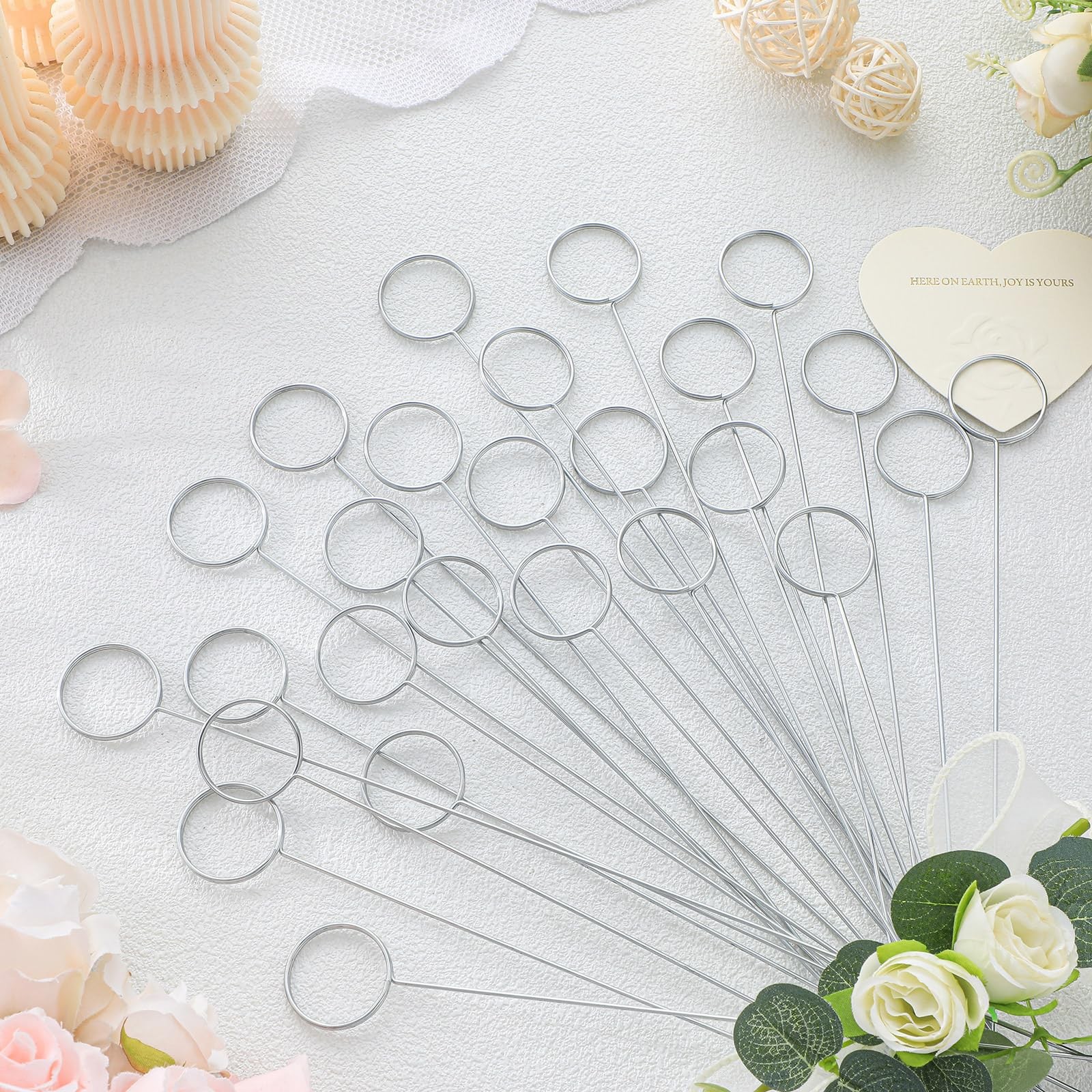 Hotop 30 Pcs Floral Card Holder Pick Metal Wire Flower Place Silver