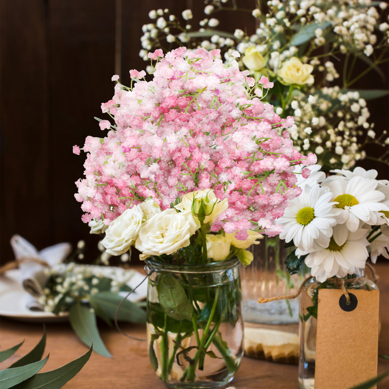 18Pcs Artificial Babys Breath Flowers Silk Gypsophila Wedding Bouquet Home Decor