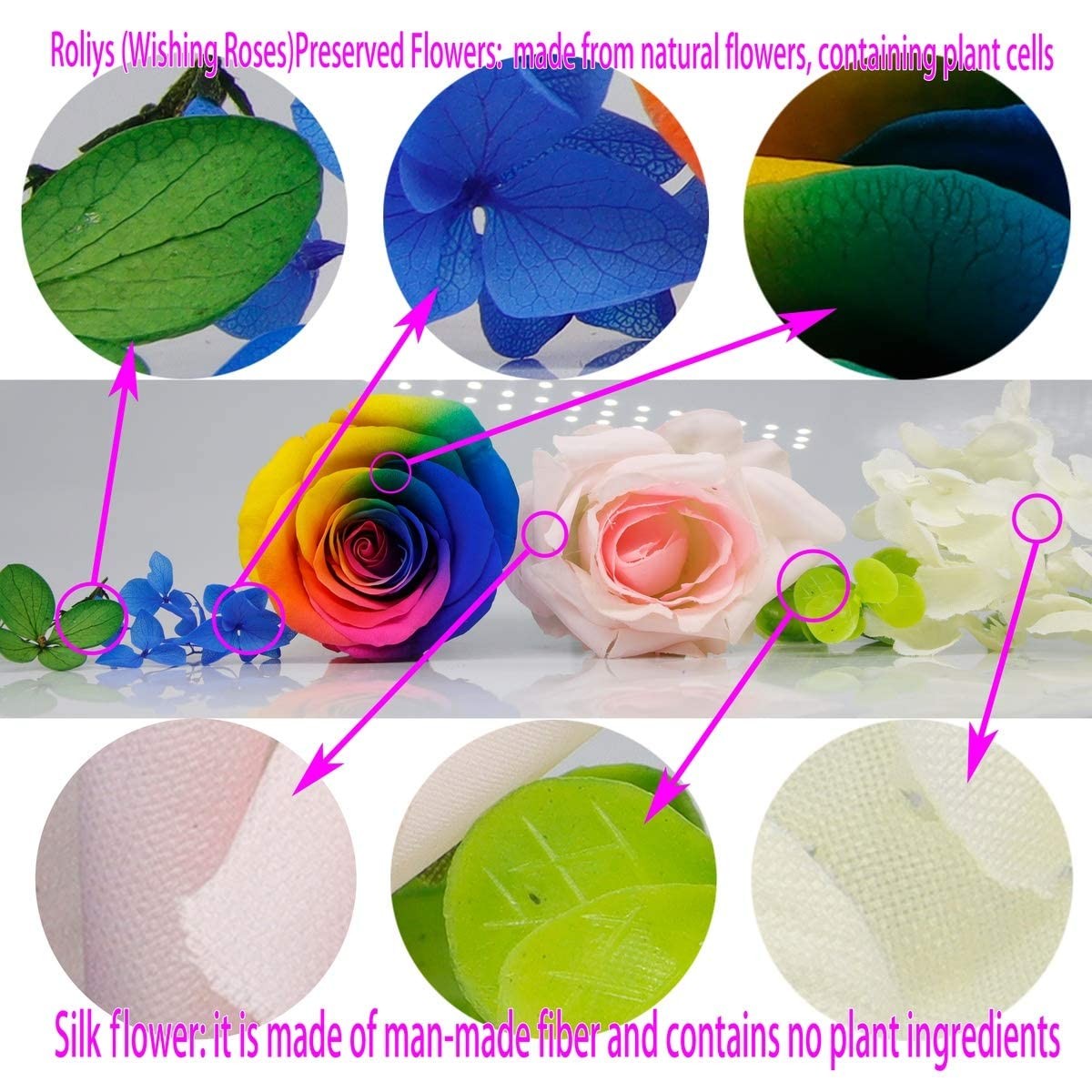 Preserved Real Roses with Colorful Mood Light Wishing Bottle,Eternal Rose，Nev…