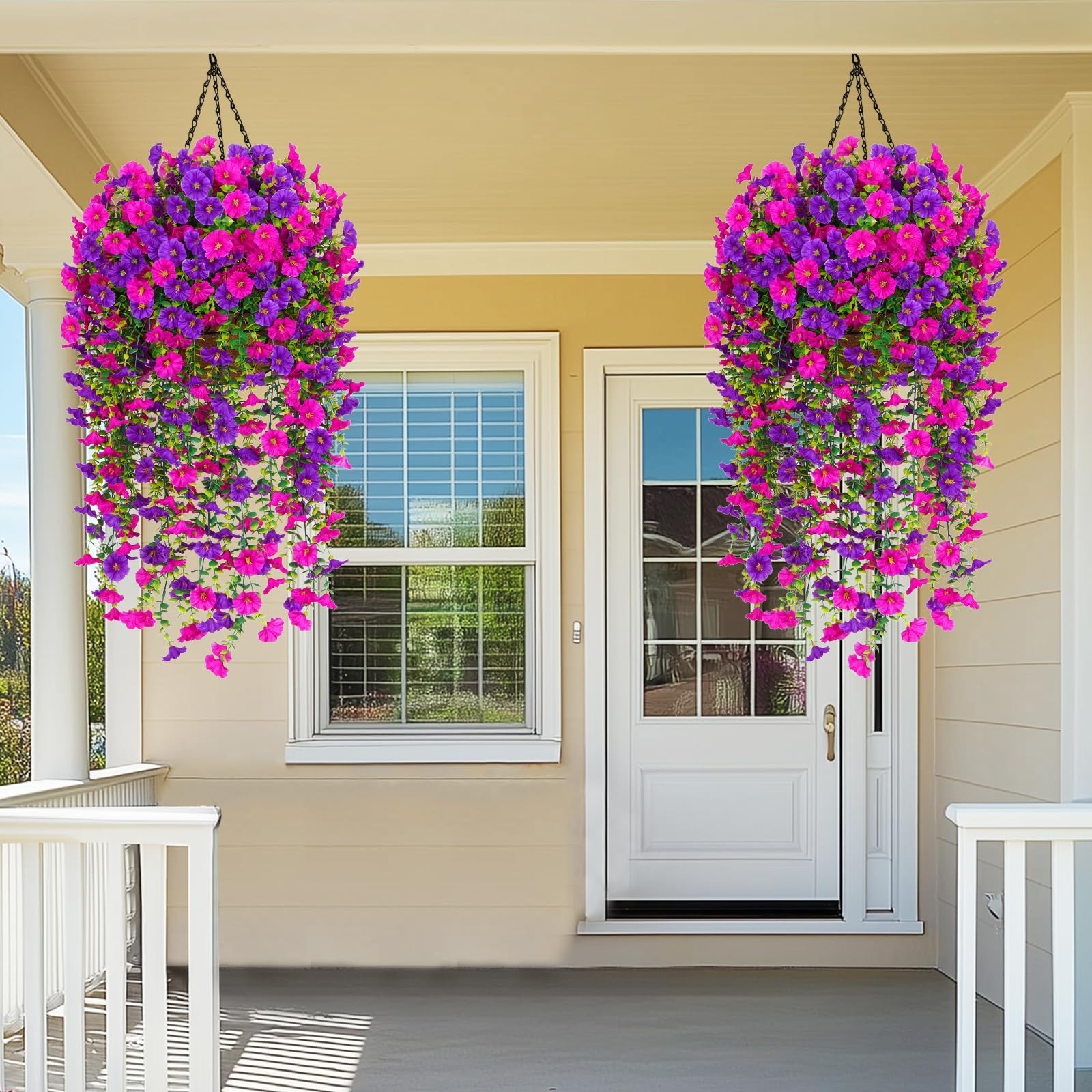 8 Packs Realistic UV Resistant Artificial Hanging Flowers – Silk Petunia for Out