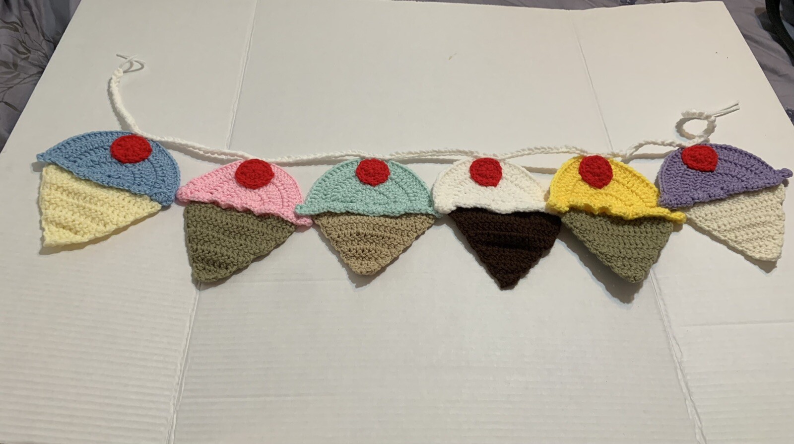 Ice Cream Garland Six Cones 7X6″ New Handmade Crochet 32″ Long 