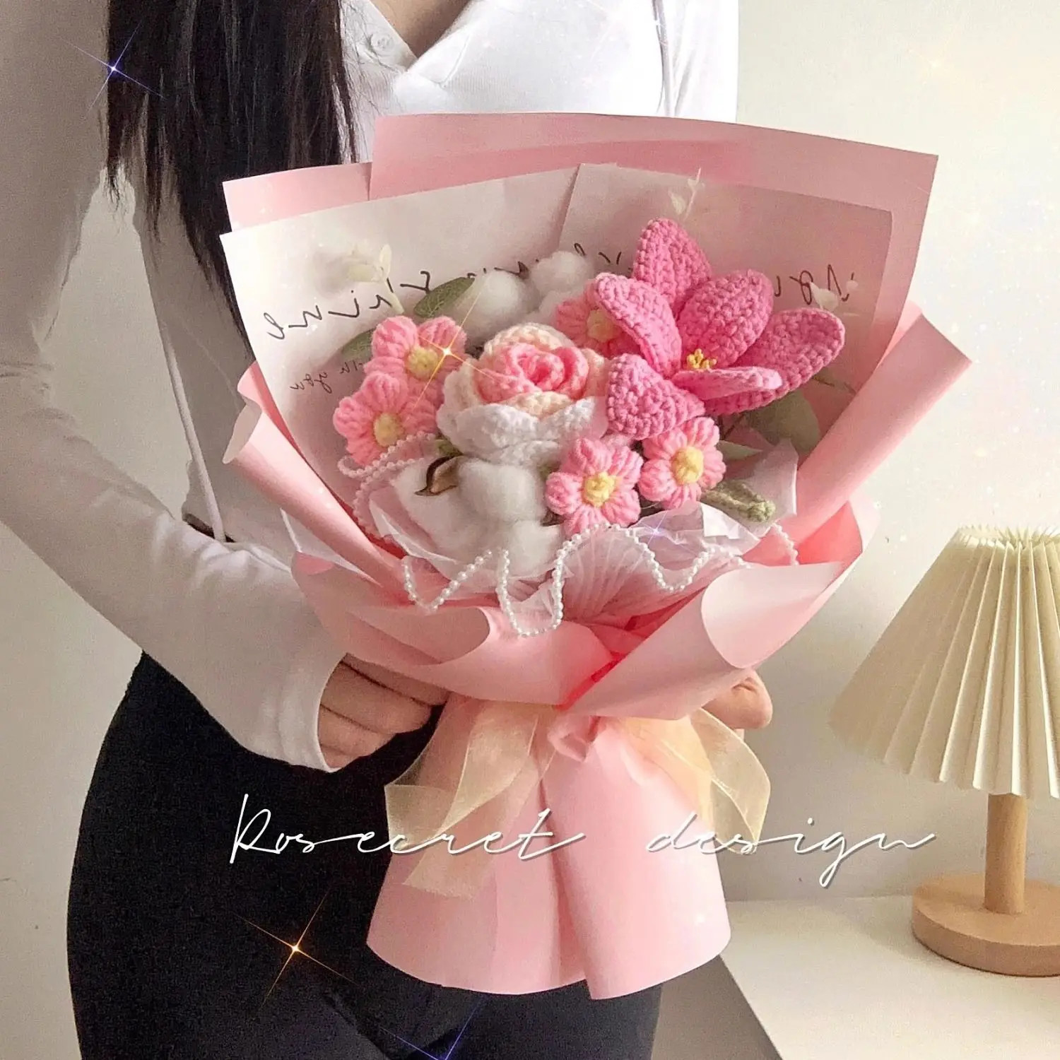 Handcrafted Rose and Tulip Knitted Bouquet for Birthdays and Special Occasions