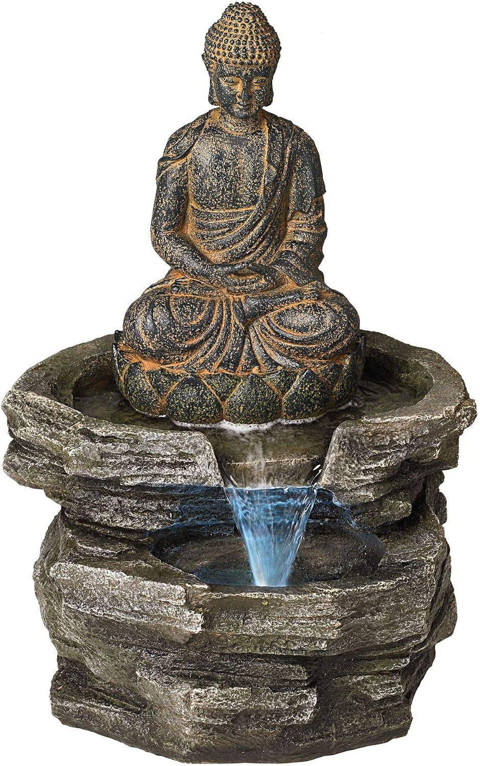 Sitting Buddha 21″ High Large Zen Asian Indoor Outdoor Decor Faux Stone Floor Fo