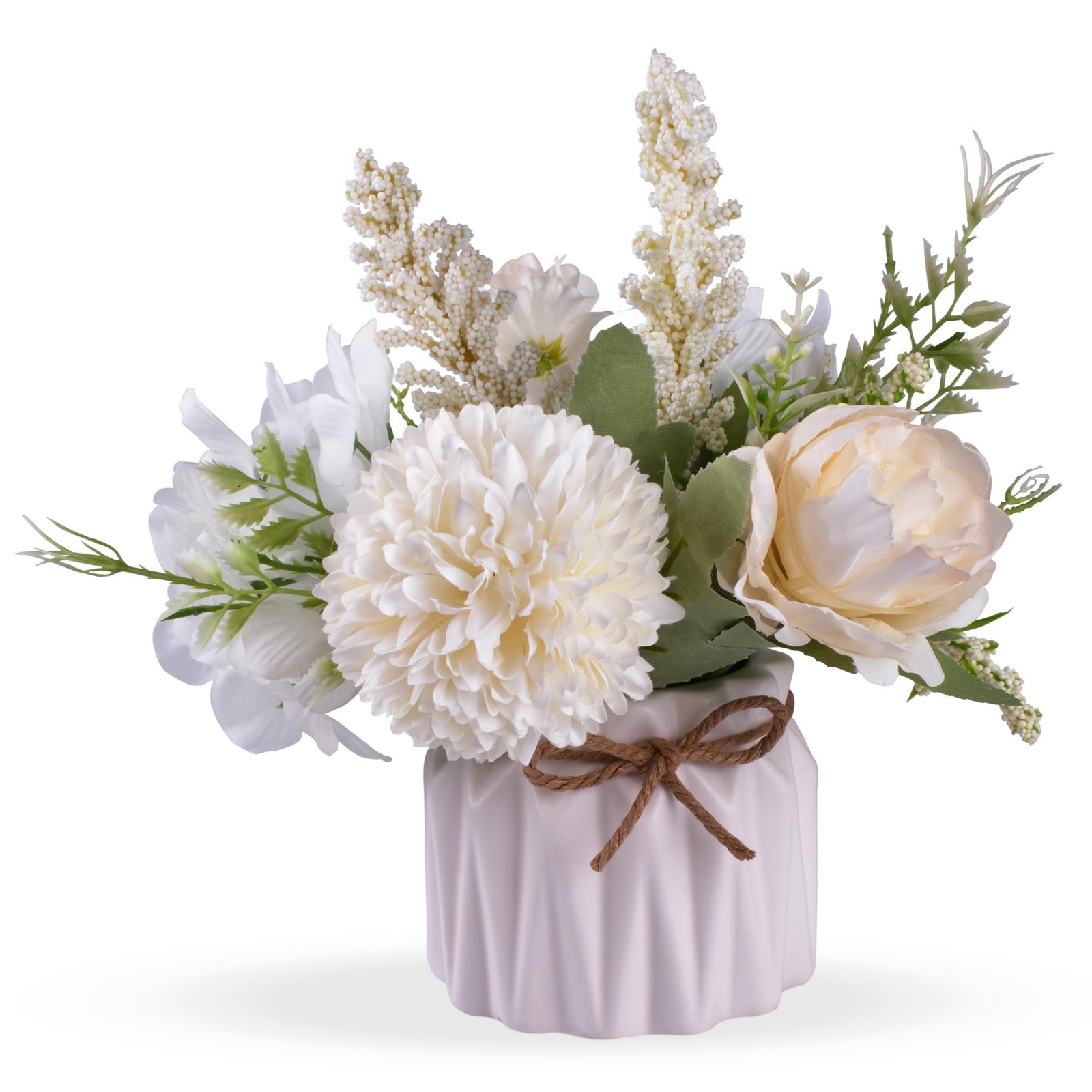 Artificial Potted Flowers White Small Ceramic Vase Fake Flower Plants Desktop De