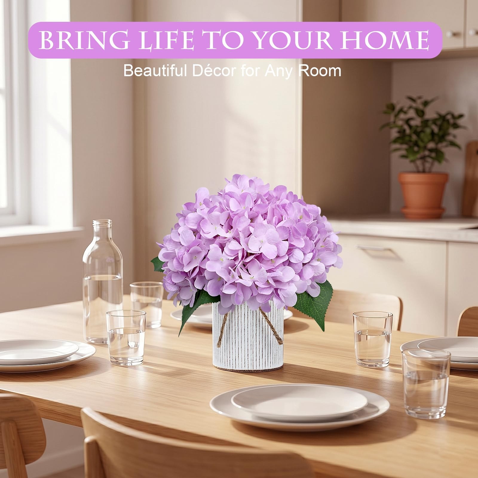 Set of 6 Flower Table Centerpieces – Lilac Fake Hydrangeas Floral Arrangement…