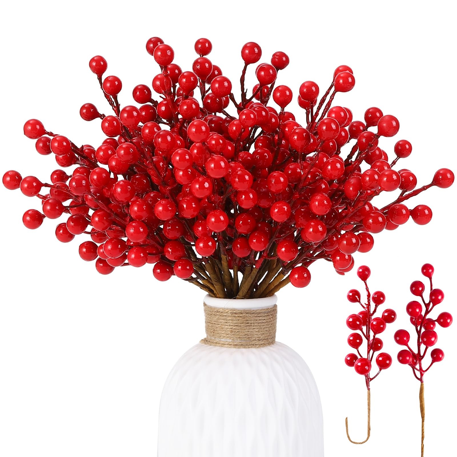 32 Pack Artificial Red Berry Stems, Christmas Red Berries Picks Holly Berry B…