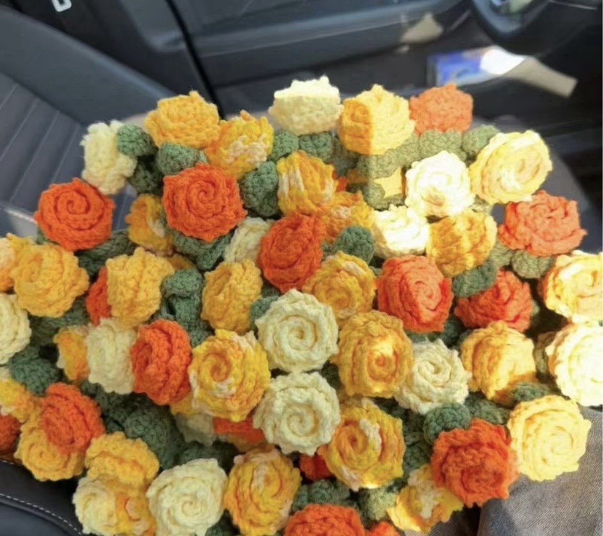 Artificial Yarn Rose Flower Bouquet, Multicolor, Diameter 23.62 in