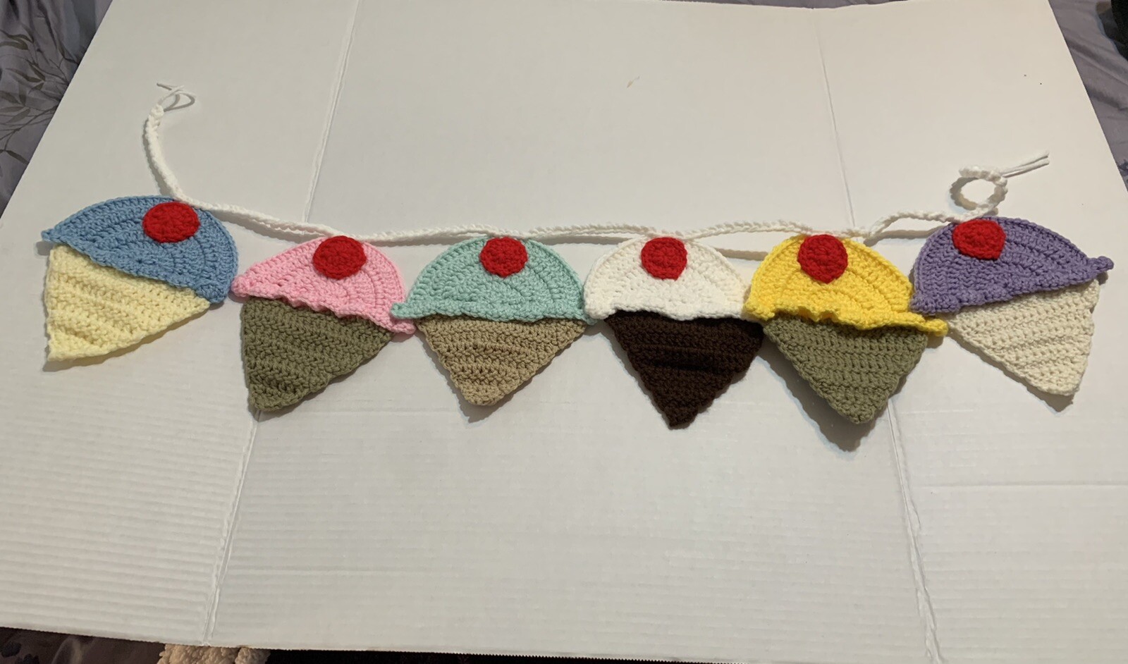Ice Cream Garland Six Cones 7X6″ New Handmade Crochet 32″ Long 