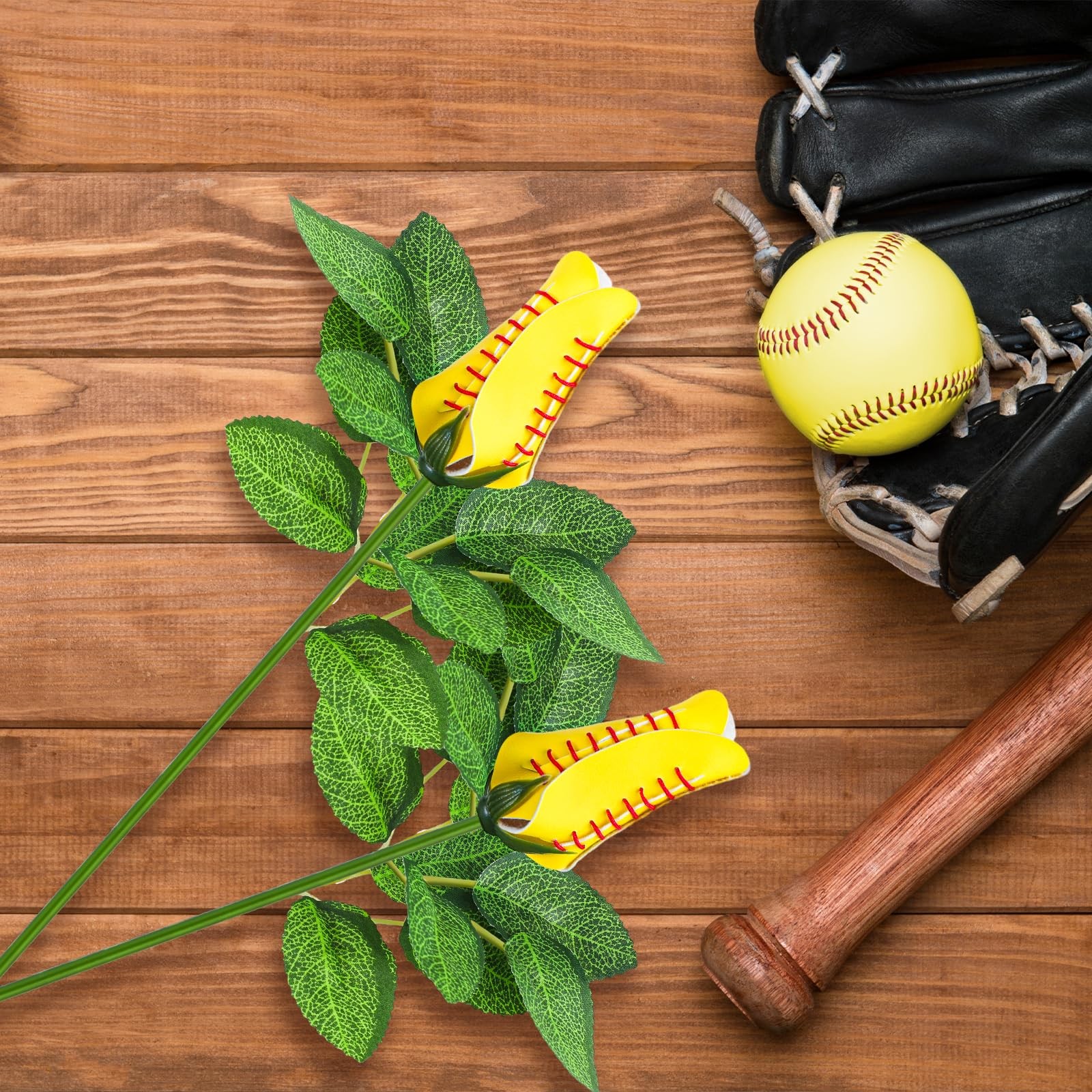 Artificial Bendable Softball Rose PU Leather Sports Flower Graduation Gift fo…