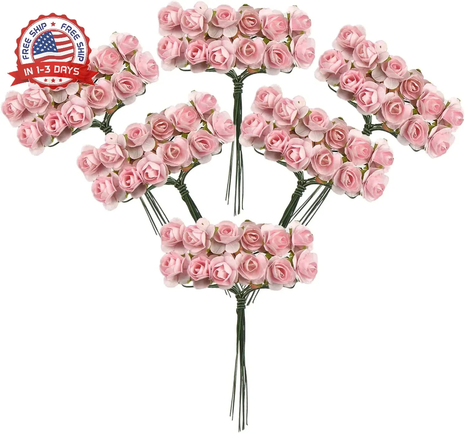 CCINEE 120 pcs Mini Paper Flowers,Mulberry Paper 1/2″ Artificial Rose Flower wit