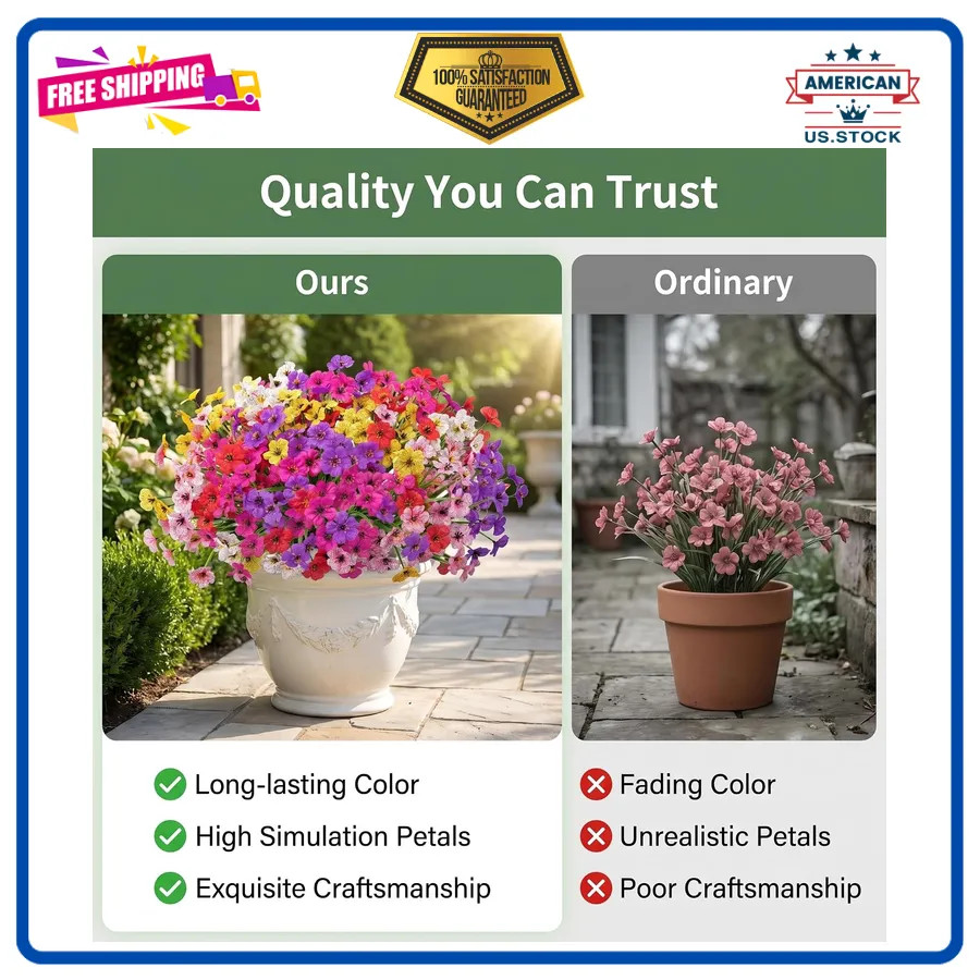 24 Bundles Artificial Flowers UV Resistant Silk Faux Plants for Outdoor Decor
