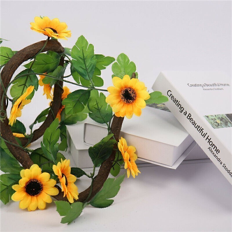Artificial Sunflower Flower Garland Vine Wall Hanging Rattan Fake Plant Decor