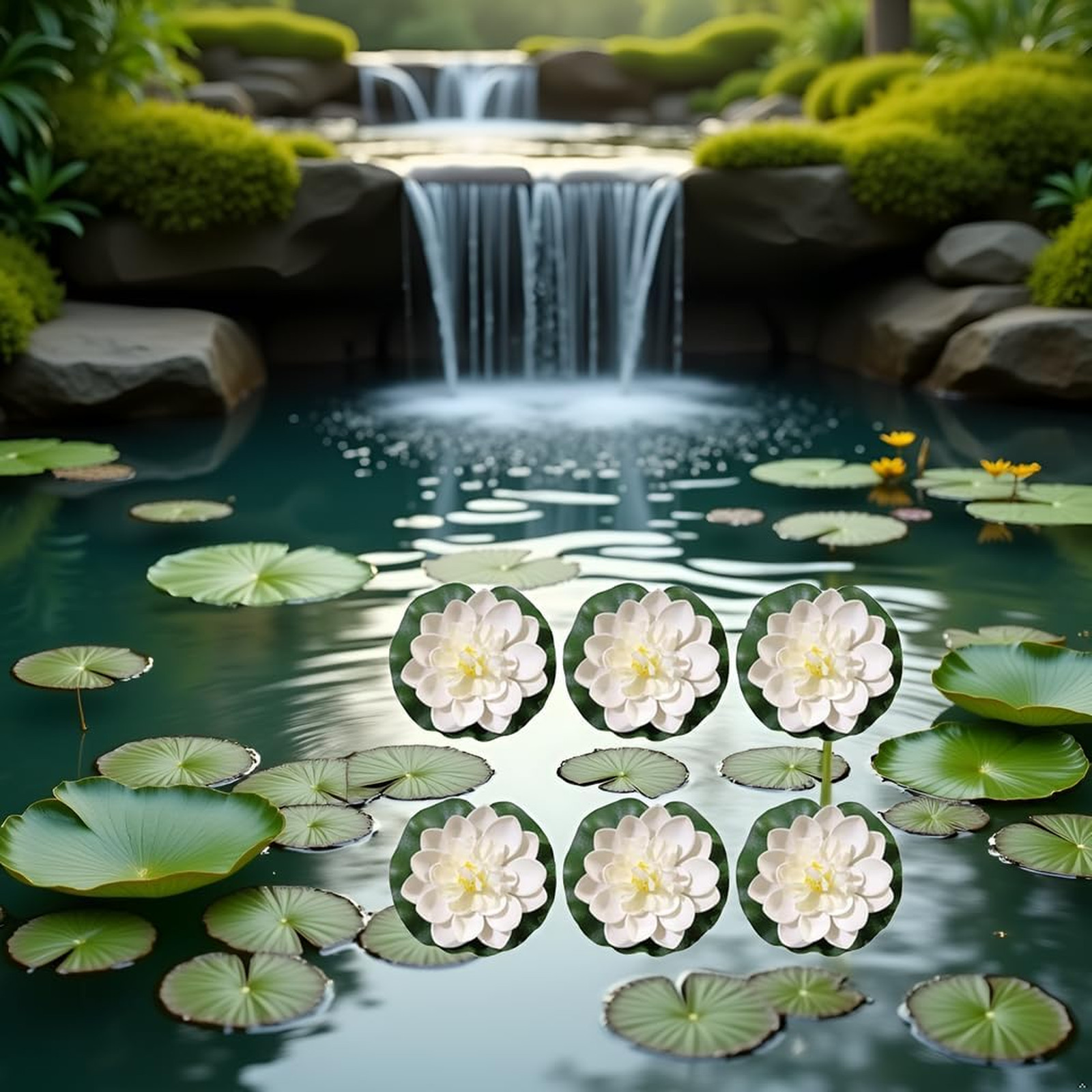 Floating Lotus Flowers Set of 6 White Artificial Water Lily Pond Decor Faux