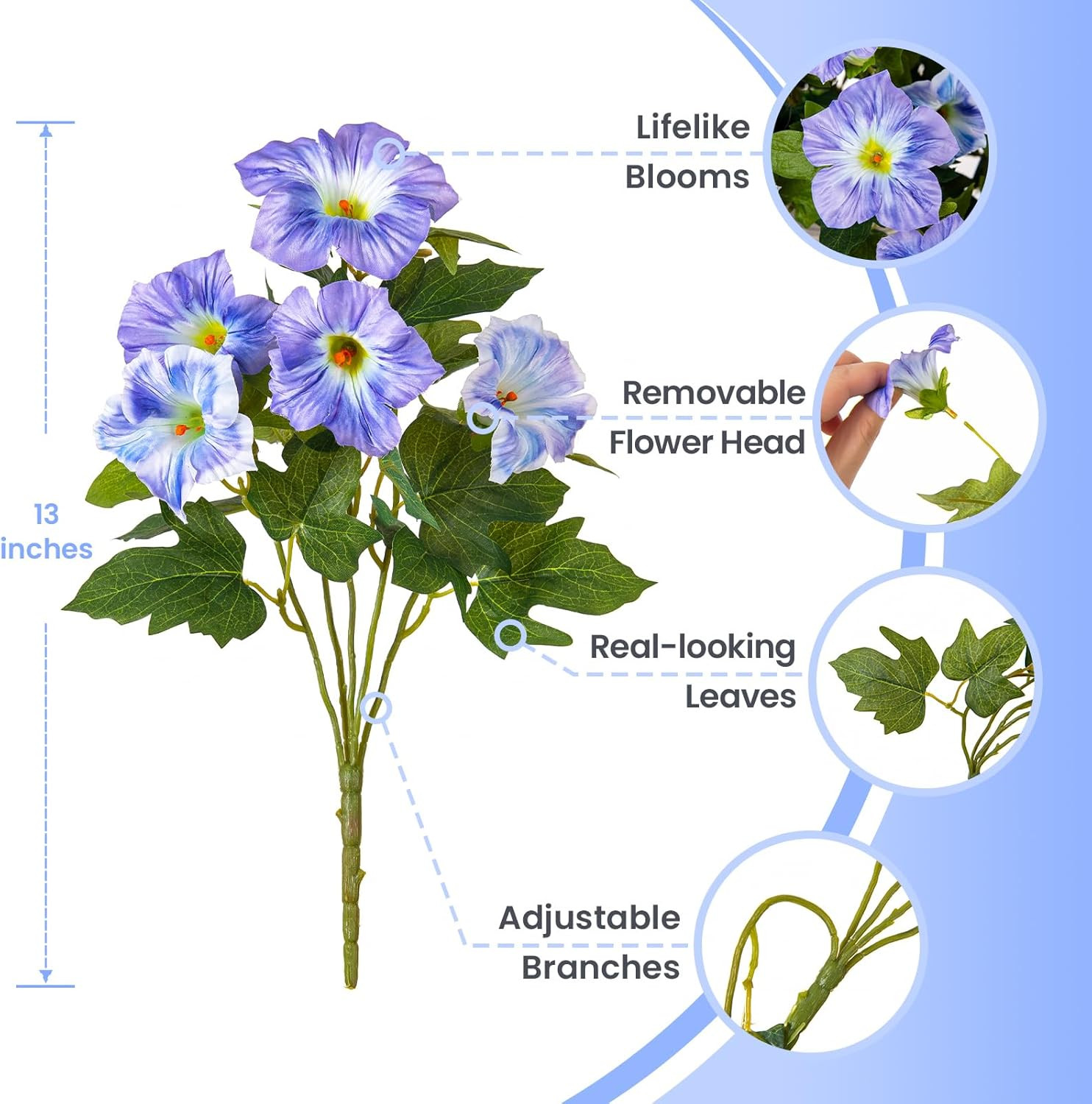 6 Pcs Artificial Petunia Flowers for Outdoor, Fake Spring Petunias Faux Silk Flo