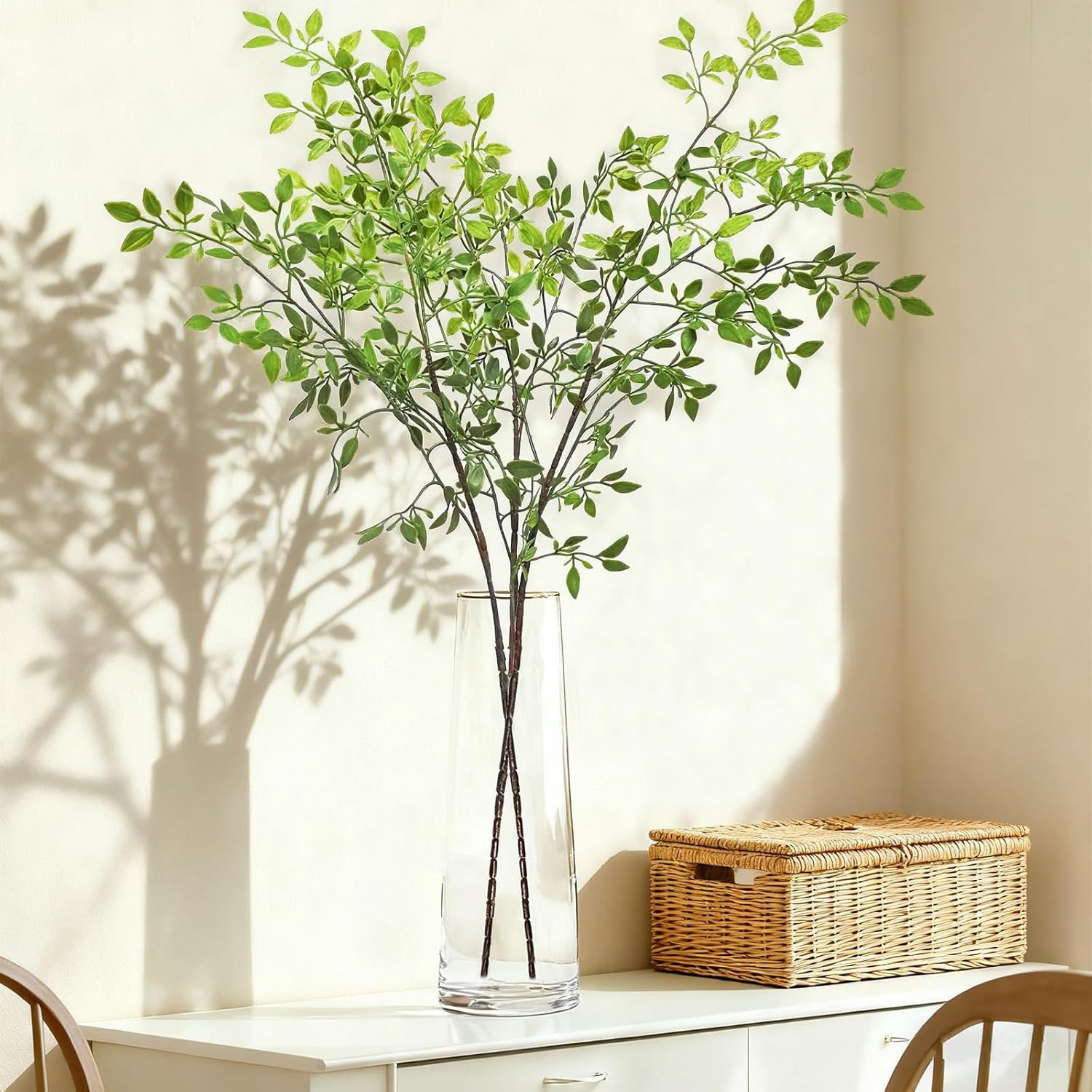 43.3 Inch Green Nandian Fake Plants 2 Pcs Greenery Stems for Vase Decor, Artific