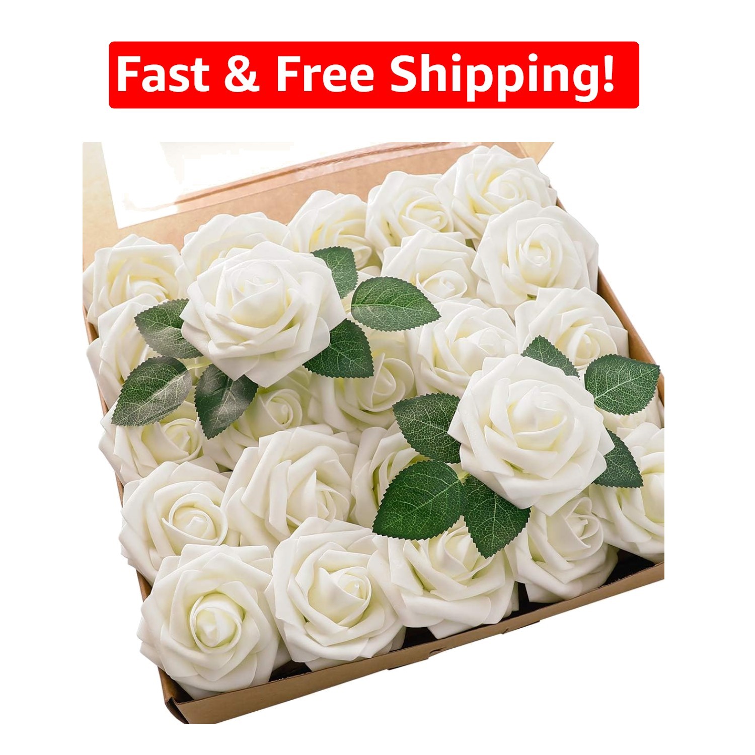 50pcs Ivory Foam Roses with Stems – Elegant Touch for Weddings & Home Decor