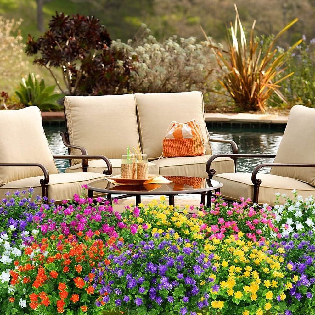 4-Pack UV Resistant Artificial Boxwood Plants – Vibrant Purple Greenery