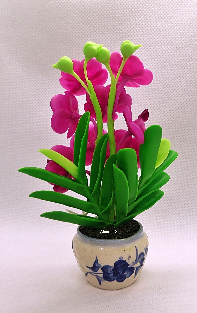 US Stock 5″H Handmade Air-Dry-Clay Miniature Dendrobium Orchid Arrangement