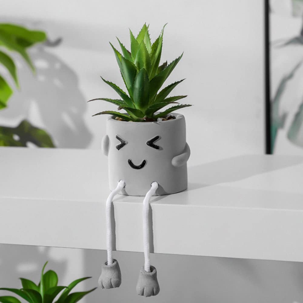 3pcs Creative Artificial Succulents With Gray Flower Pots Mini Potted Succulents
