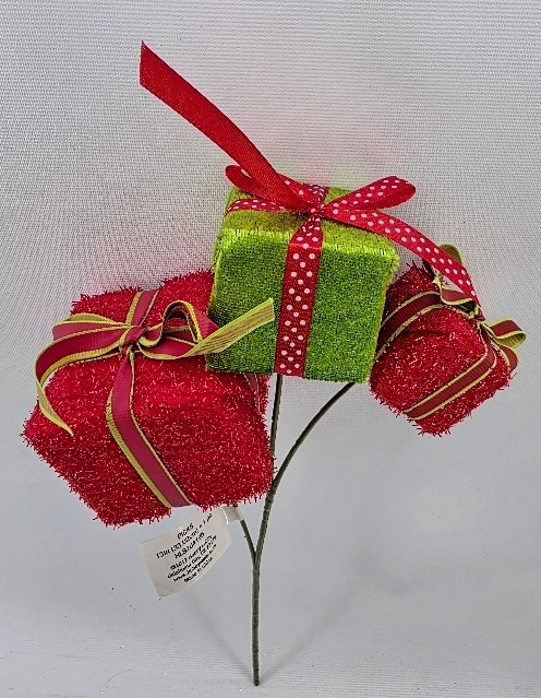Grinch Green and Red Gift Box Picks Lot of 2 Stems 13″ Long Presents